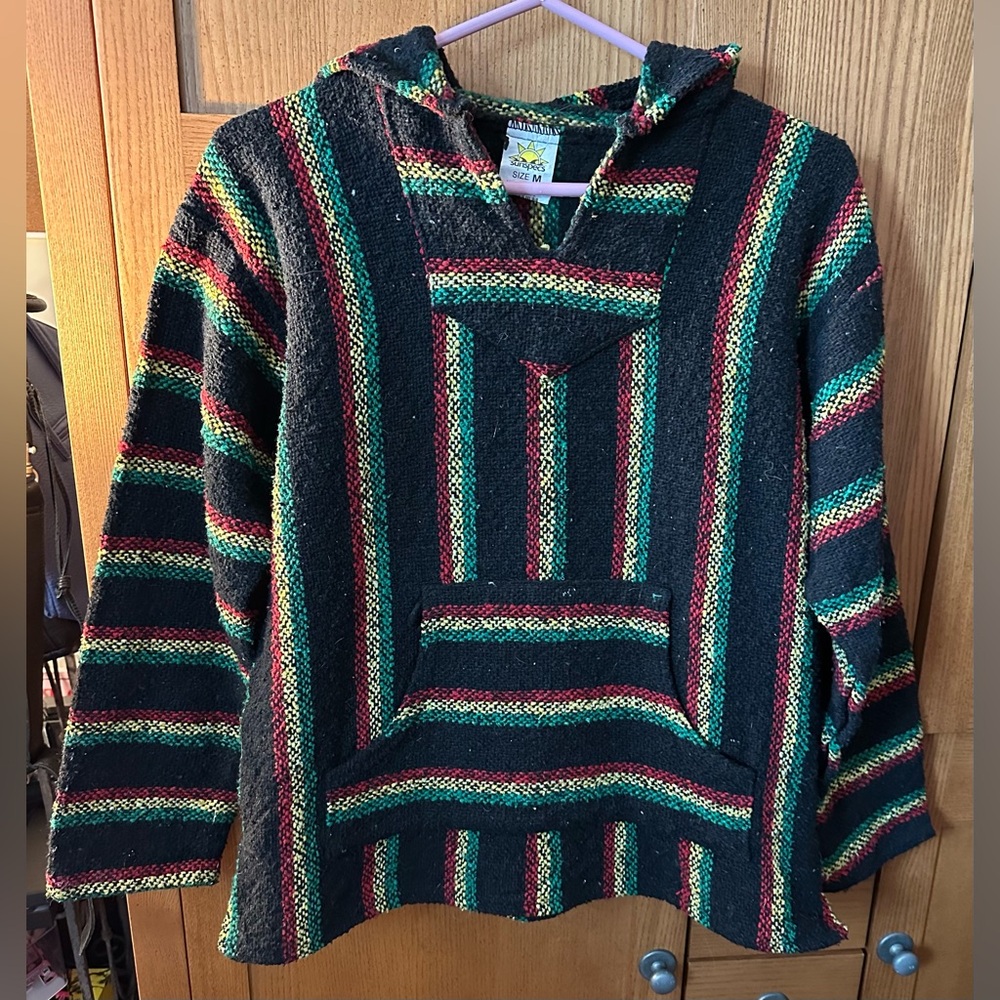 Boho style hooded multi colour blanket jacket.  Sunspecs